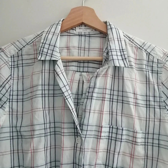 Equipment Kiera Tie Front Button Up Plaid Blouse Lightweight Cotton Large - Picture 5 of 16